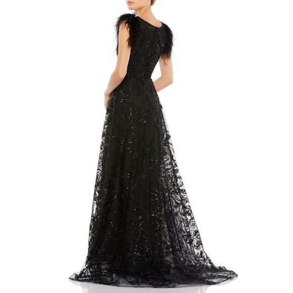 Mac Duggal 20296 Size 8 Black Embellished Feather Long Ballgown Gown Maxi Dress - Picture 4 of 4